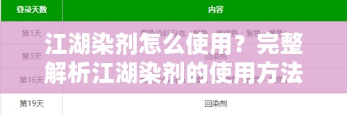 江湖染剂怎么使用？完整解析江湖染剂的使用方法与技巧